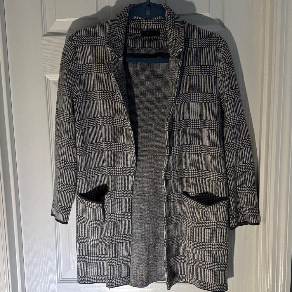 J. Crew Black and White Checkered Sweater Blazer